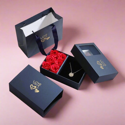 Eternal Love Gift Set: Roses and Heart Necklace